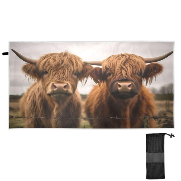 Blueangle Two Scottish Highlands Cow Beach Towel - Lightweight Compact
