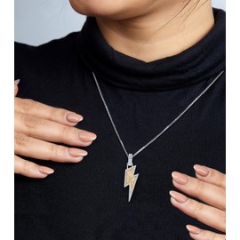 LeCalla 925 Sterling Silver Necklace for Men Women | 14K Gold-Plated Two-Tone Crystal Flash Lightning Necklace | Lightning Bolt Pendant Necklace 20 Inches