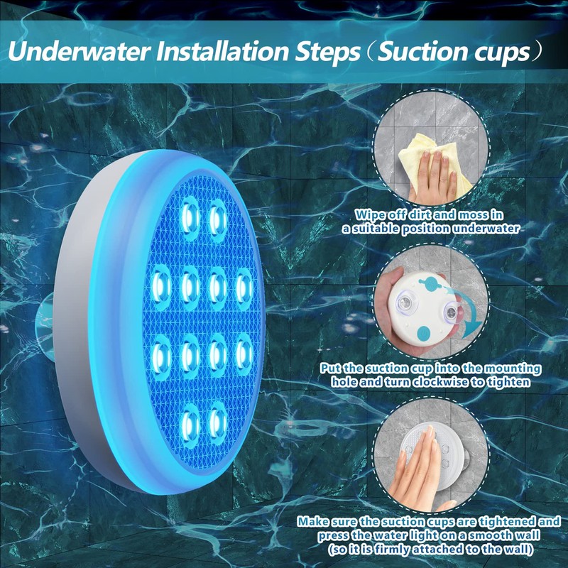 QOLNBY Pool Lights, Rechargeable Submersible LED Lights, IP68 Waterproof Underwater
