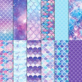 24 PCS Mermaid Scrapbooking Paper Pad, Purple Scale Double Sided Decorative Paper for Scrapbooking DIY Background Making