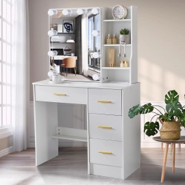 Unbranded White Dressing Desk Makeup Vanity Table with Dresser Mirror & Charging Station