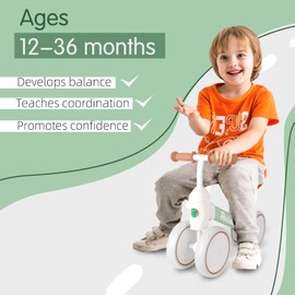 PerKidern Baby Balance Bike for 1-3 Year Old Boys Girls, 12-36 Month Toddler Balance Bike, 4 Wheels Baby Bike Toddler First Birthday Gifts (Green)