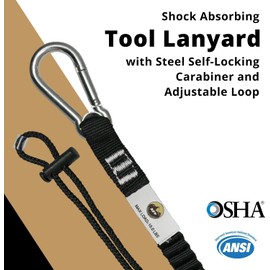Tool Lanyard, Shock Absorbing Lanyard with Steel Self-Locking Carabiner and Adjustable Loop, 15lb Weight Capacity (1)