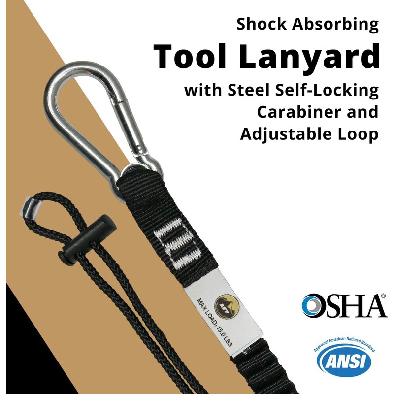 Tool Lanyard, Shock Absorbing Lanyard with Steel Self-Locking Carabiner and