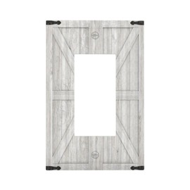 Spshian Decorative Outlet Covers Rustic Wooden White Barn Doors 1 Gang Single Decora GFCI Device Light Switch Cover Plate 1 Rocker Wall Plate Jumbo Switch Plate Cover for Kitchen Farmhouse Bedroom