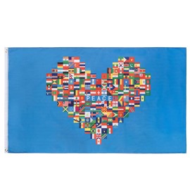 Lixure Peace Flag 150 x 240 cm Hearts World Flag 216 National Flag, The World is a Family Durable Double Stitched with Brass Eyelets