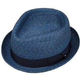LIERYS Diamond Crown Strohhut Pork Pie Raffiastroh Herren Damen Sommer blau M (56-57 cm)
