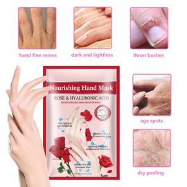 Joyeee Repairing Hand Mask Gloves for Women, 5 Pairs Hand Masks Moisturizing Glove with Hyaluronic Acid and Rose Extracts, Single-Use Gloves for Women, Mum Birthday Christmas Gift Idea