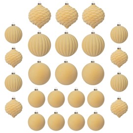 KI Store Light Brown Velvet Christmas Balls 25pcs Shatterproof Flocked Christmas Tree Ornaments Assorted for Xmas Tree Decorations