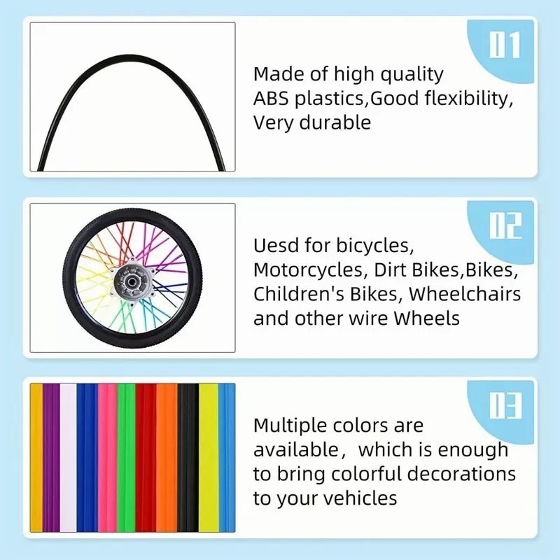 TECNOLOGÍA INFINITA 72pcs Popotes Cubre Rayos Motocross Popotes Spokes Bicicleta