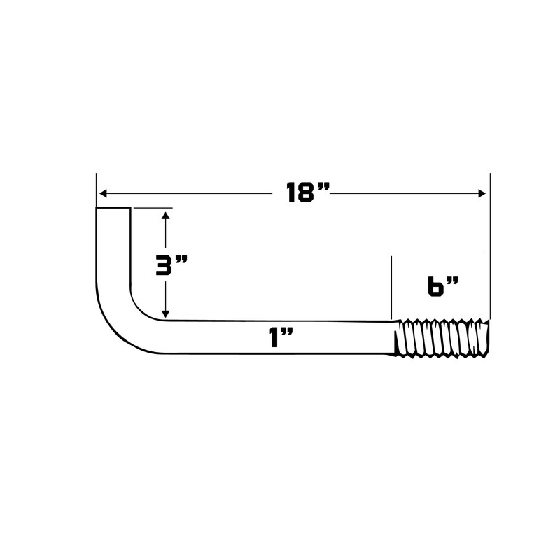 1"-8 x 18" L-Bolt Concrete Anchor Bolt - Plain Finish