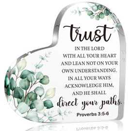 Proverbs 3:5-6 Trust In The Lord With All Your Heart Christian Acrylic Heart Decorative Sign Plaques Gifts for Women, Inspirational Scripture Gifts for Her Mom Female Coworker Sister with Bible Verse