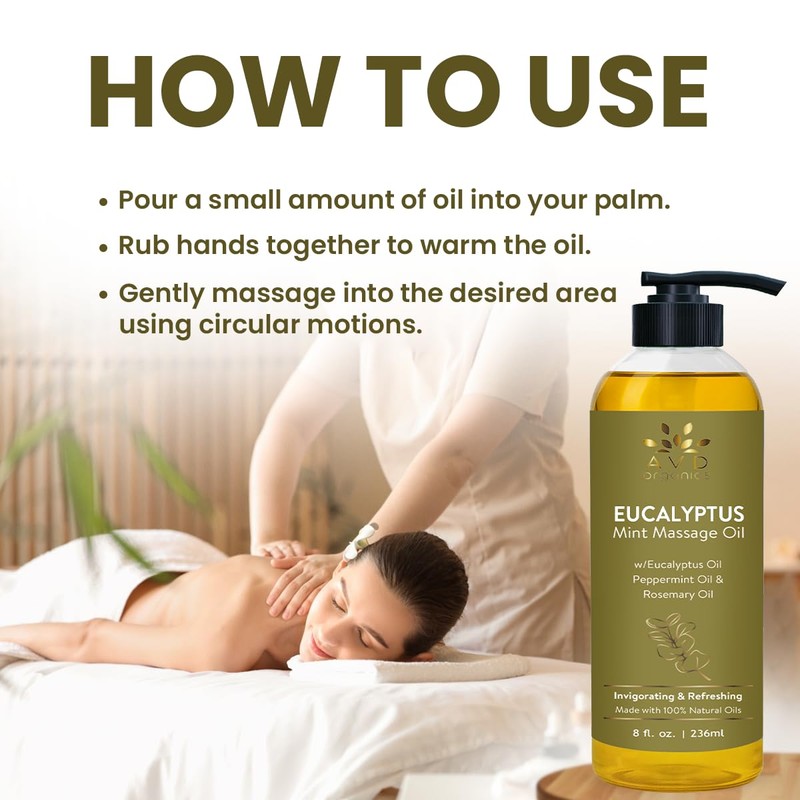 AVD Organics Eucalyptus Mint Massage Oil 236ml – Refreshing &