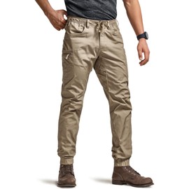 CQR Men's Flex Lightweight Joggers, Elastic Waist Drawstring Casual Pants, Tapered Fit Water Resistant Outdoor Cargo Pants, Asset Alamo Khaki, 38W x 30L