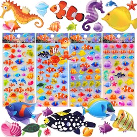 Puffy Fish Stickers for Kids 3D Foam Ocean Animal Stickers for Crafts Assorted Sea Creatures Tropical Fish Sea Turtles Sticker Pack Includes 4 Sheets Fun Under The Sea Decorative Stickers