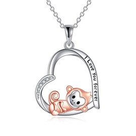 POPLYKE Affe Halskette 925 Sterling Silber Affe Herz Anhänger Nette Tier Schmuck für Damen