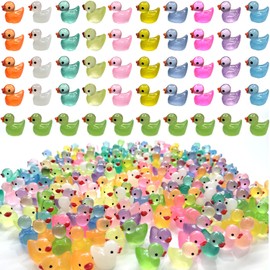 Cidinge 220 Pcs Mini Resin Ducks Luminous Tiny Ducks Miniature Duck Glow in The Dark for DIY Garden Dollhouse Duck Accessories Micro Landscape Aquarium Party Decor