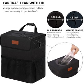 Vankor 3 Gallons Car Trash Can with Lid, Car Trash Bag Bin Hanging Waterproof Automotive Car Garbage Cans Leak Proof Vehicle Trash Can Black