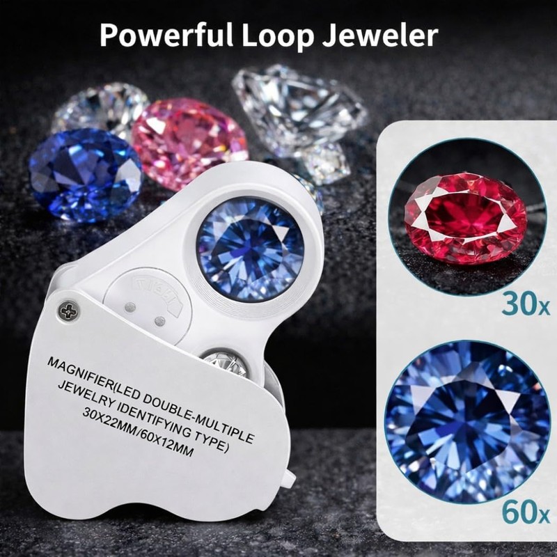 XSAJU Jewelry Loupe Magnifier, 30x, 60x, 2 Types of Lenses,