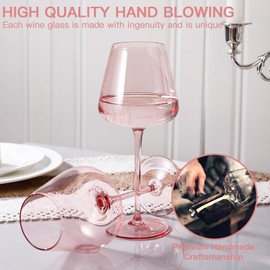 JOVGANK Pink Wine Glasses Set of 6, Hand Blown Large Colored Red Wine Glass 18Oz, Lead-Free Premium Crystal Long Stem White Wine Glass, Daily Use, Wedding Anniversary or Christmas Gift, Pink