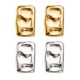 Chunky Gold Rectangle Stud Earrings for Women, Dainty Thick Stud Earrings, Minimalist Geometric Earrings for Women (Silver Gold 2pcs)