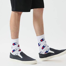 Champion CMSAM006 Men's Long Socks, Full Length Socks, Logo Pattern, multicolor (white / blue)