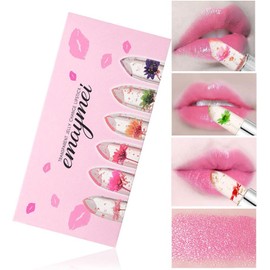 Daconovo Juego de bálsamo labial de gelatina de flores, lápiz labial que cambia de Color con la temperatura, crema hidratante de larga duración, juego de maquillaje para labios, cuidado de labios, uso diario