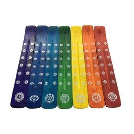 Vrinda® Set of 7 Handmade Wooden Incense Stick Holder with Printed Traditional Design 7 Chakra Multicolor –Incense Stick Burner - Ideal for Aromatherapy, Meditation for Home, Office Decor 10"
