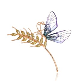 Wheat Ear Butterfly Brooch Animal Butterfly Lapel Pin Crystal Rhinestone Butterfly Brooch Pin Purple Color Butterfly Brooches for For Women Girls Wedding/Banquet/Birthday Party Gold Tone