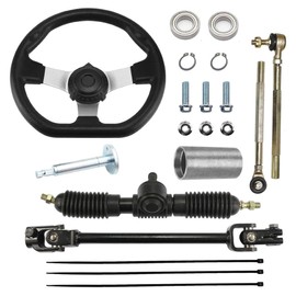 PRO PRO BAT 270mm/11.8'' Steering Wheel Steel Kit 320mm/12.6'' Gear Rack Pinion Adjustable Shaft Set Replacement for 110cc Go Kart Golf Buggy UTV