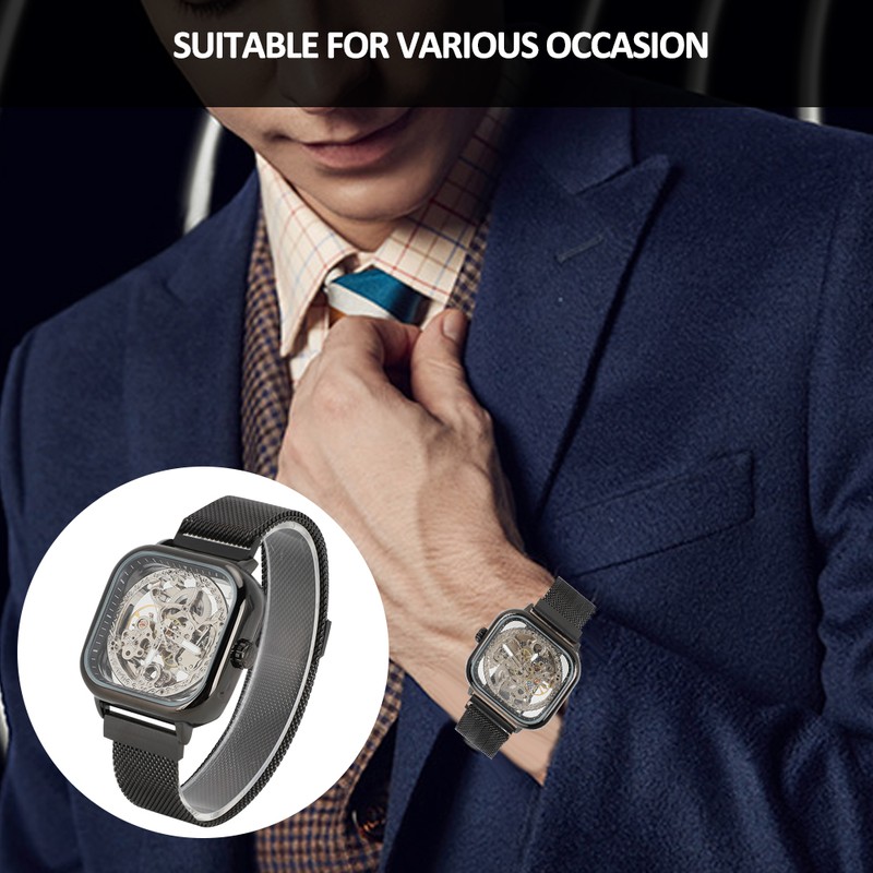 FORSINING Stainless Steel Strap Waterproof Hollow Automatic Mechanical Men WatchBlack