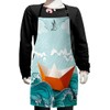 Ambesonne Ocean Apron, Navy Sealife with Waves and a Paper