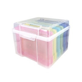 ASIYUN Photo Storage Box, 5" x 7" Greeting Card Organizer, Main Container with 6 Organization Cases for Birthday Get Well Cards, Photos, Crafts, Scrapbooking, Paper, Stickers(Color)