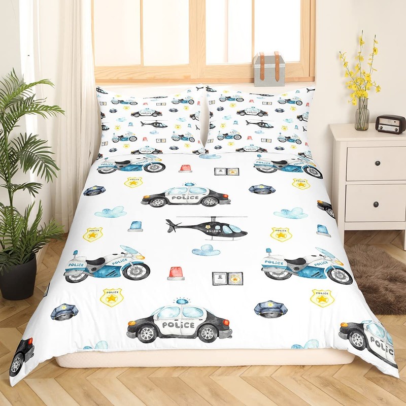 Kids Police Car Duvet Cover Set Single Size,2 Pieces Breathable