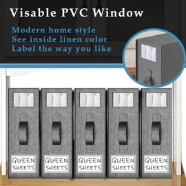 CCidea Bed Sheet Organizers and Storage, 2 Pack Sheet Organizer for Linen Closet, Foldable Storage Box with Window XL (Queen or King Size) Organizing Bedding Container, Gray