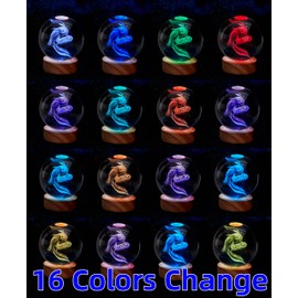 DIGFPWT 3D Axolotl Crystal Ball Lamp, 3.15 inch Crystal Gamepad Axolotl Night Light with LED Wooden Base, 16 Colors Change with Remote Control, Upgraded Gift Box Packing (Axolotl F)