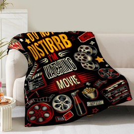 Movie Blanket Gifts for Women Men Girls Boys Vintage Cinema Theater Film Player Print Presents for Kids Adults Teen Birthday Christmas Decor Bedroom Living Room Couch Sofa Soft Flannel Throw 60"x50"