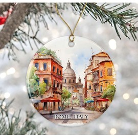 Rome Italy Watercolor Ornament, Rome Xmas Ornament, Gift For Rome Italy Lover, Keepsake Ornament, Travel Souvenirs, Italy Honeymoon, Housewarming Gift, Xmas Ornament Ceramic Printed on Both Sides