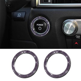 RGOAANC RGOAANC 2PCS Crystal Rhinestone Engine Start Stop Decoration Ring, Anti-Scratch Key Ignition & Knob Bling Ring, Accessories Sparkling Push Start Button Sticker for Car (Purple)
