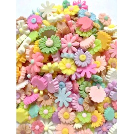 MSCFTFB 100 Pieces Random Daisy Shaped Flower Resin Charms Plastic Beads Flatback Cabochons Embellishment for Jewelry Making Cardmaking Scrapbooking Hair Accessories