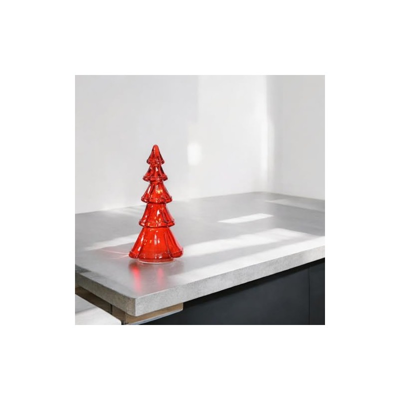 Lumineo Small Micro LED Red Glass Tree, 7.6" Tall, Warm