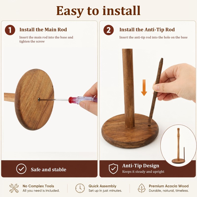 Acacia Wood Paper Towel Holder Countertop