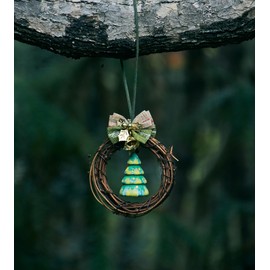 Miamor Christmas Themed Dream Catcher Small Size Rattan Ring with Wooden Christmas Tree Christmas Indoor Wall/Window/Car Interior Rearview Mirror Dangle Boho Car Charms Hanging Decorations