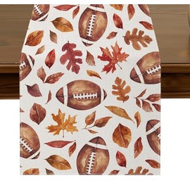 Football Maple Leaves Fall Table Runner 13x72 Inch Seasonal Harvest Autumn Thanksgiving Kitchen Dining Table Decor for Indoor Outdoor Home Party Decorations ZQ38