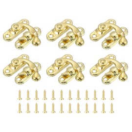 sourcing map 6 Pcs Vintage Lock Clasp, 27 x 32mm Mini Swing Arm Clasp Latch Right Latch Hook Hasp with Screws for Jewelry Box Suitcase Toolbox Wooden Case, Gold