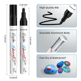 2 Pack Black Paint Markers, Oil Based Quick Drying and Waterproof Paint Markers for Wood, Rock Painting,Metal,Canvas,DIY Crafts,Art Supplier,Medium Point Tip (Black)