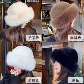 [Overseas] Plush New Mongolian Hat, Fall/Winter, Thick Basin Hat, Winter Ear Protection, Fox Fisherman Hat, Fur Hat black 5ea