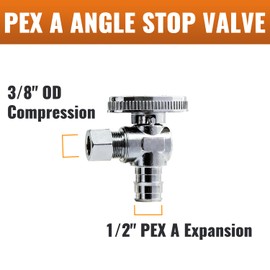 SUNGATOR 12-Pack Pex A Angle Stop Valve, 1/2" Pex A Expansion x 3/8" OD Compression, 1/4 Turn Chrome Plated Brass Shut Off Valve, ASTM F1960 ONLY For Pex-A Tubing