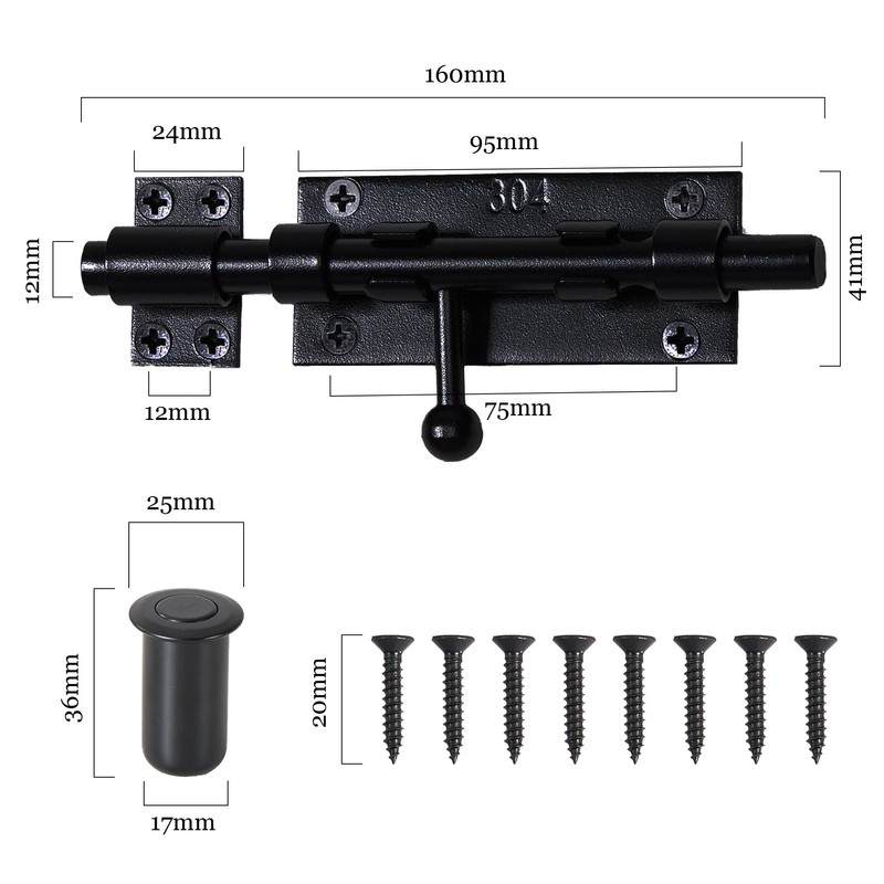 Barrel Bolt Latch Slide Bolt Latch Hardware 6.3 Inch Black