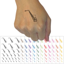 Alto Saxophone Woodwind Musical Instrument Temporary Tattoo Water Resistant Fake Body Art Set Collection - Brown (One Sheet)